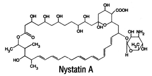 Sterile nystatin suspensions or powders